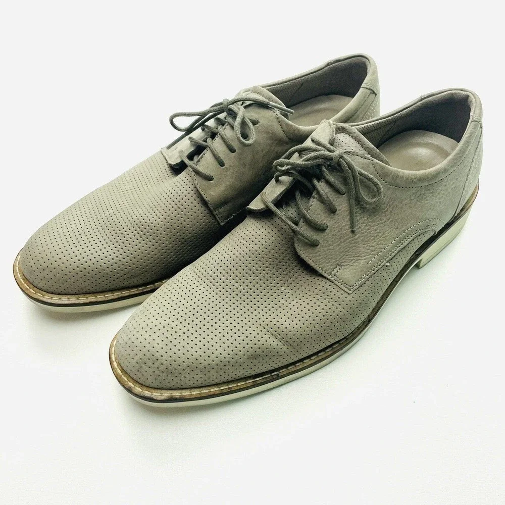 Ecco Shoes Mens 8 Brownish Gray‎ Biarritz Perforated Suede Lace Up Derby